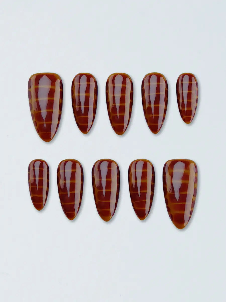Brown Textured Vintage Almond Press-On Nails