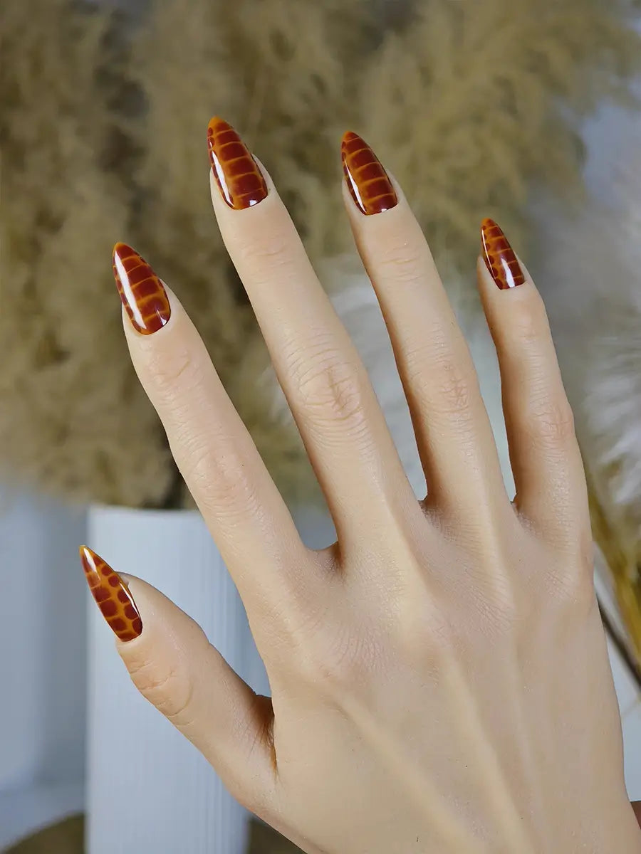 Brown Textured Vintage Almond Press-On Nails