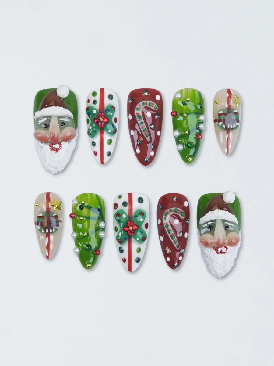 Christmas 3D Press-On Nails – Red Green Holiday Nail Art