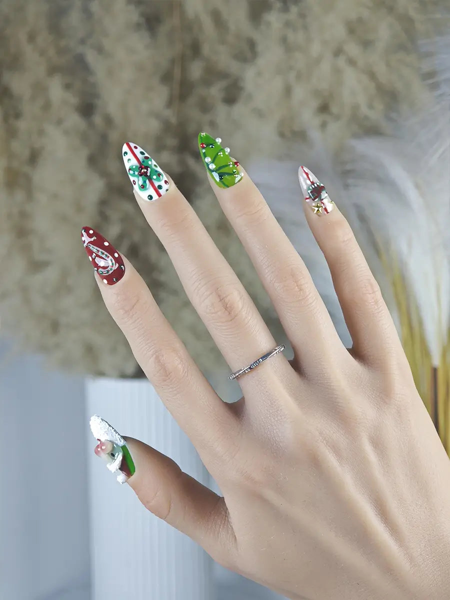 Christmas 3D Press-On Nails – Red Green Holiday Nail Art
