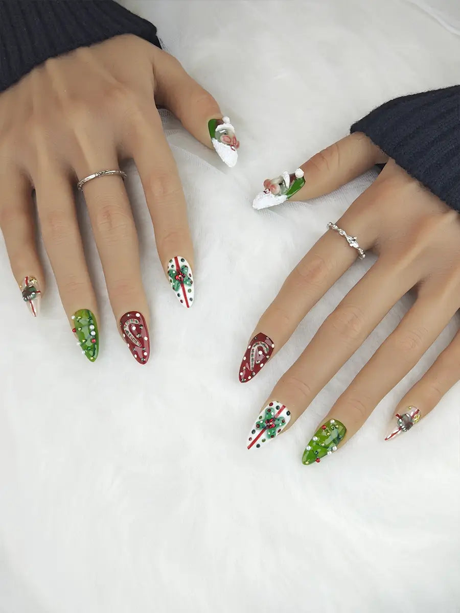 Christmas 3D Press-On Nails – Red Green Holiday Nail Art