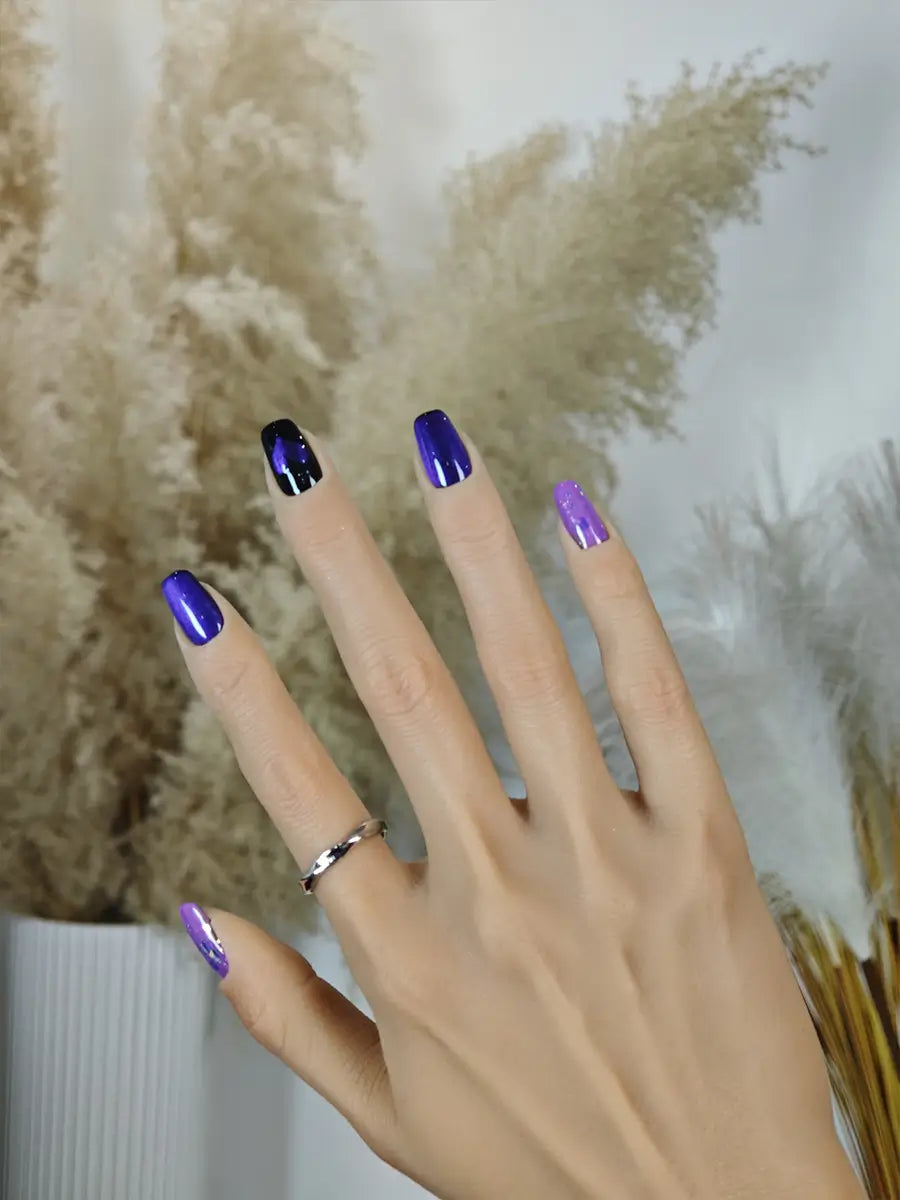 Mystic Purple Heart Glitter Press On Nails – Sweet & Cool Style