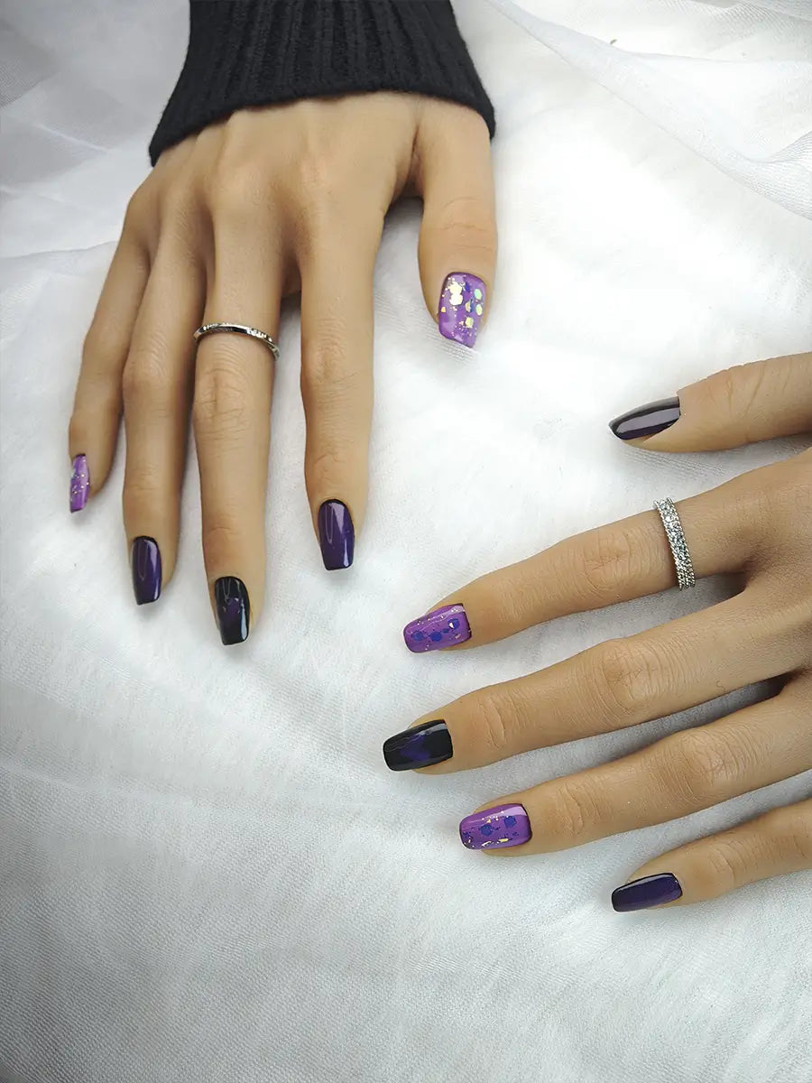 Mystic Purple Heart Glitter Press On Nails – Sweet & Cool Style