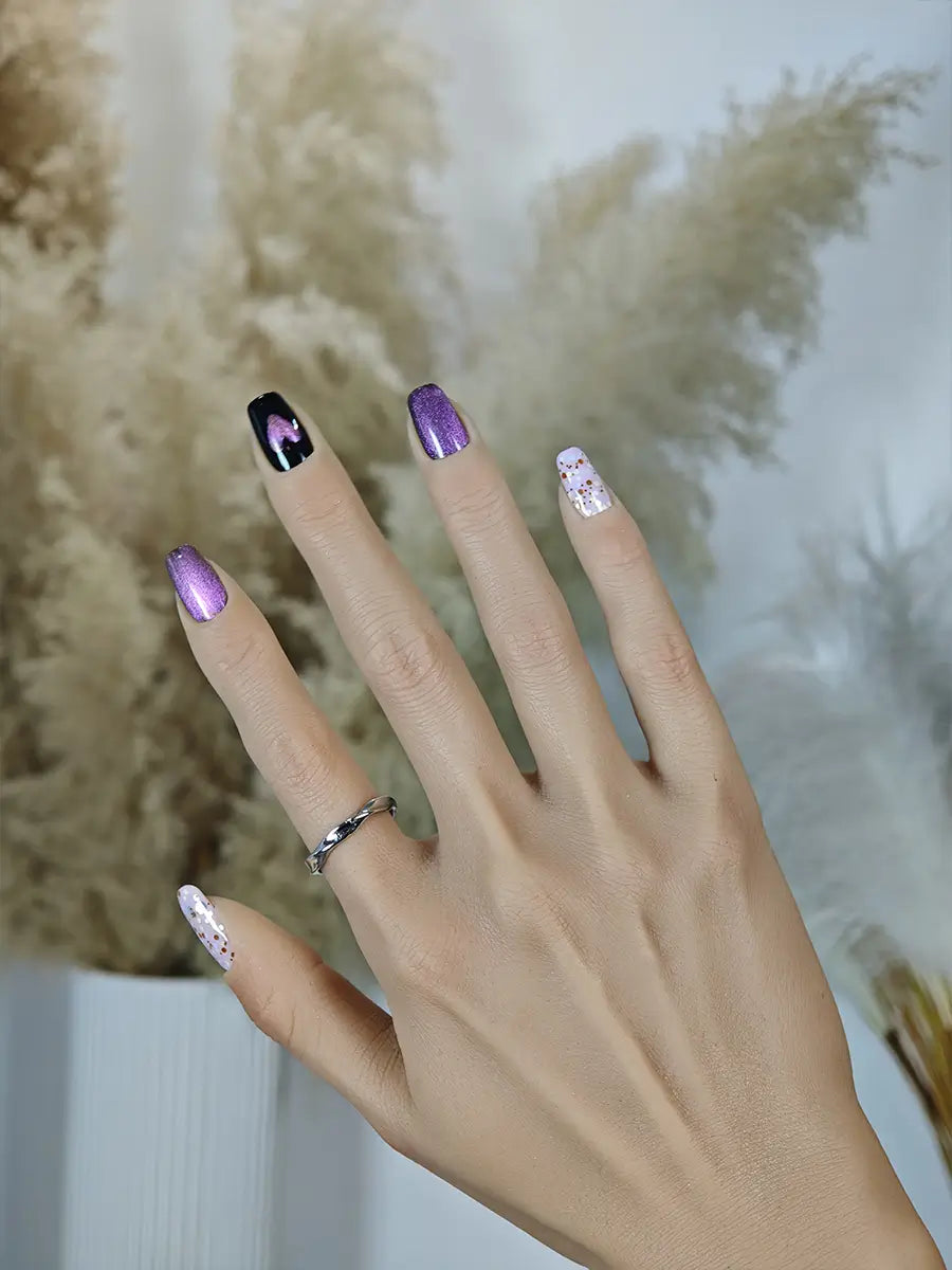 Pink & Purple Heart Glitter Press On Nails – Sweet & Dreamy Style