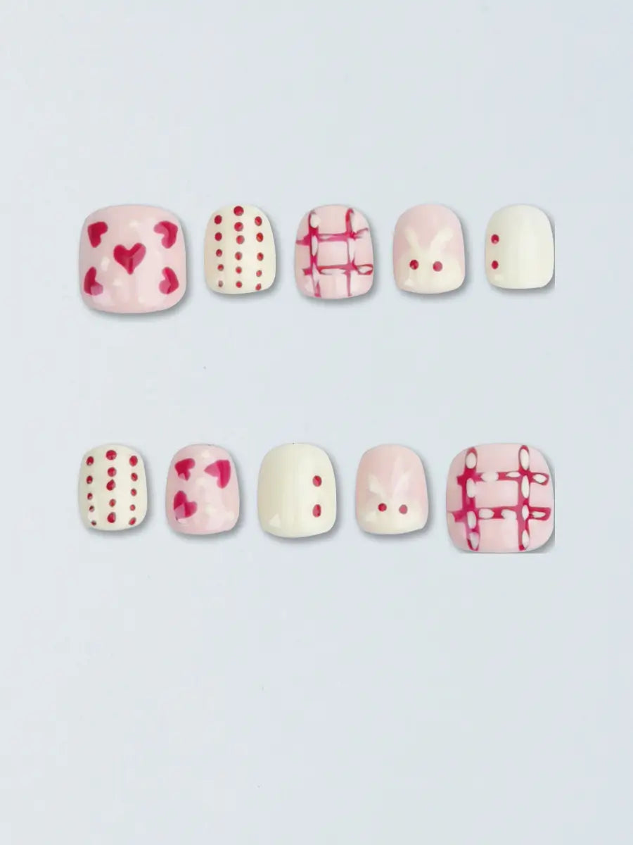 Pink & White Cute Bunny Press On Nails – Ubeety Sweet Heart Collection