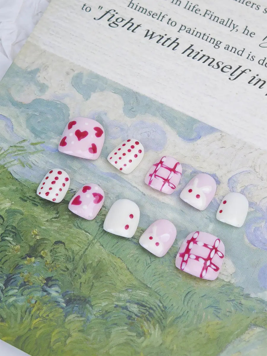 Pink & White Cute Bunny Press On Nails – Ubeety Sweet Heart Collection