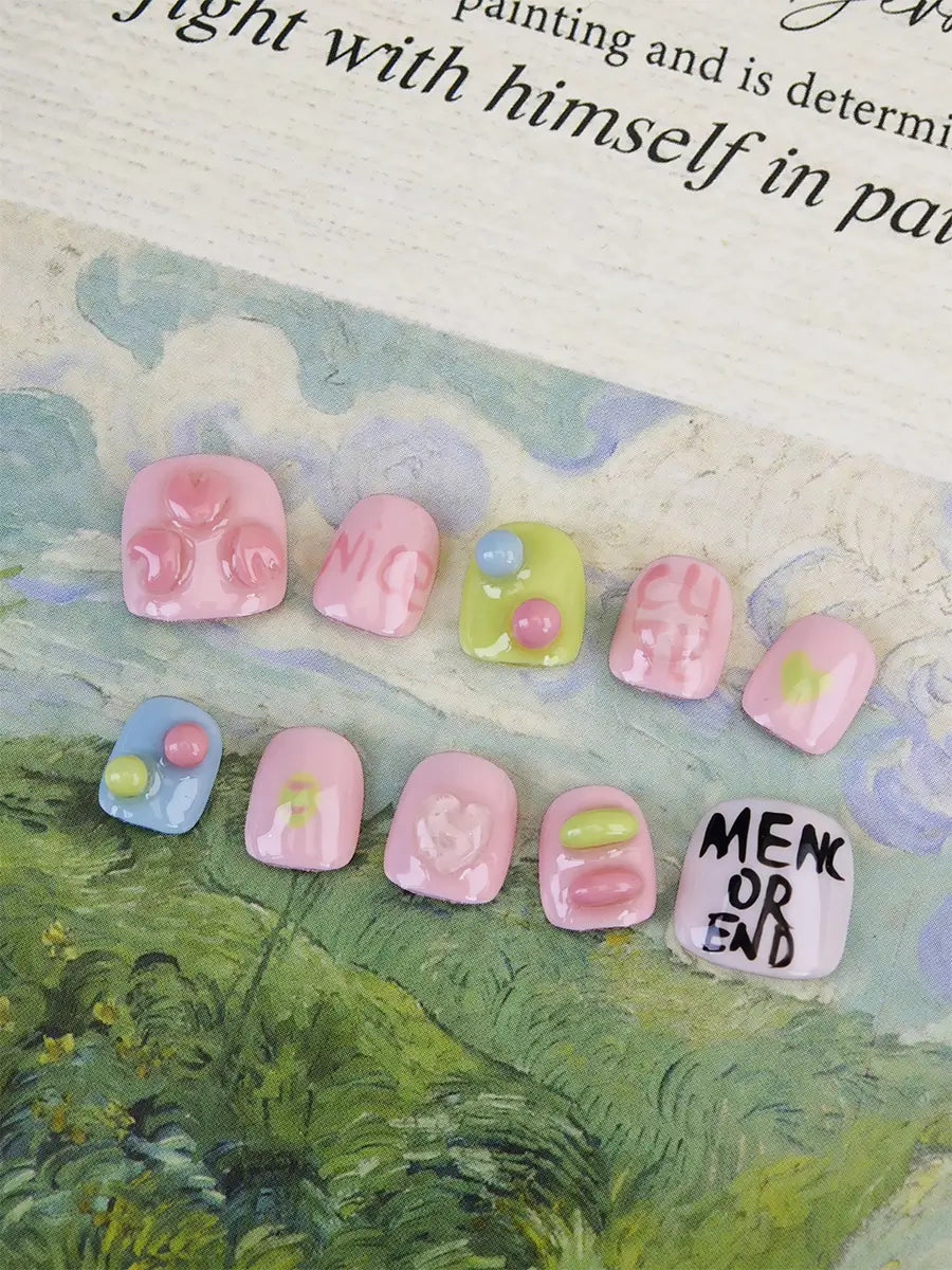 Macaron Color 3D Cool Sweet Press On Nails – Ubeety Fun Kids Collection