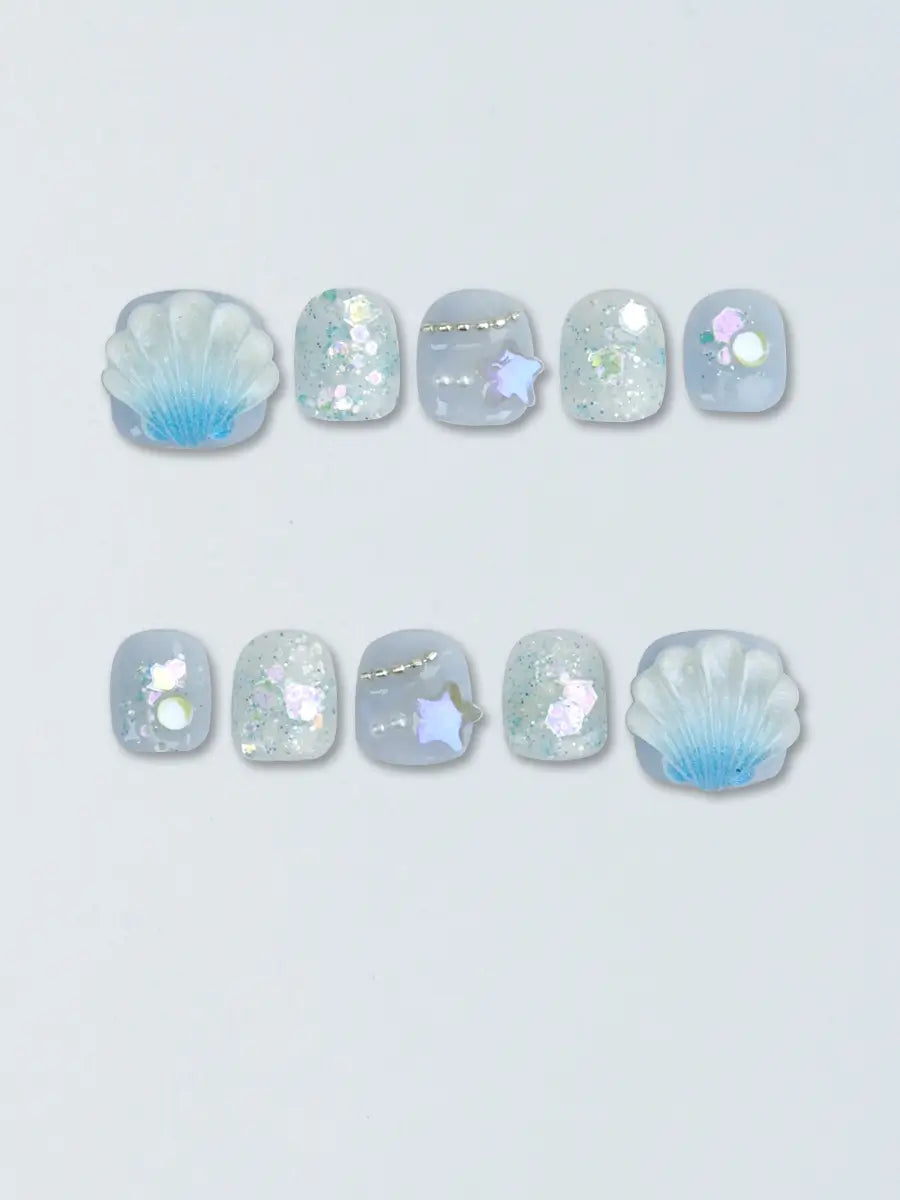 Ocean Seashell & Star Glitter Press On Nails – Ubeety Kids Collection