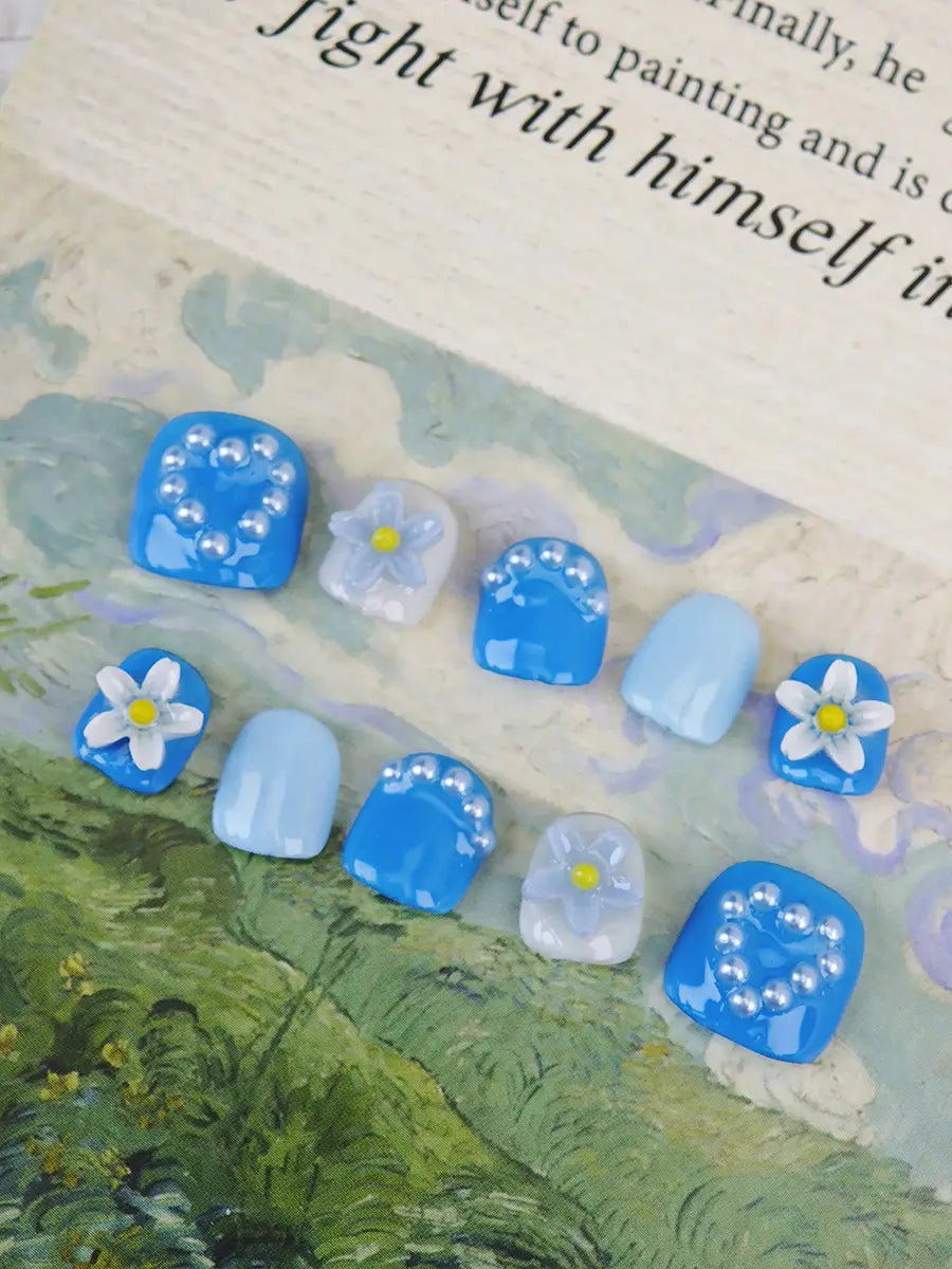 Ice Blue Pearl Flower Press On Nails – Ubeety Kids Collection