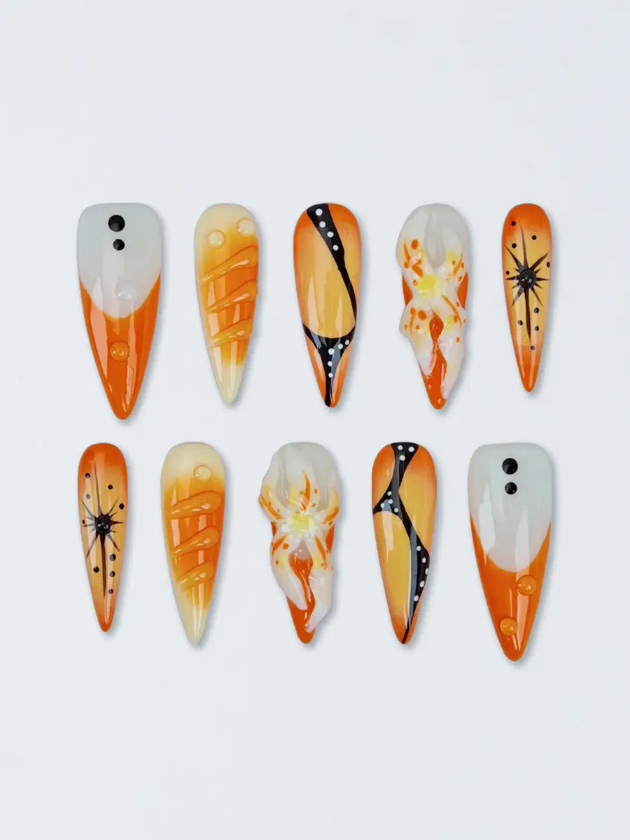 Vintage Halloween Stiletto Press-On Nails with 3D Sculpted Florals