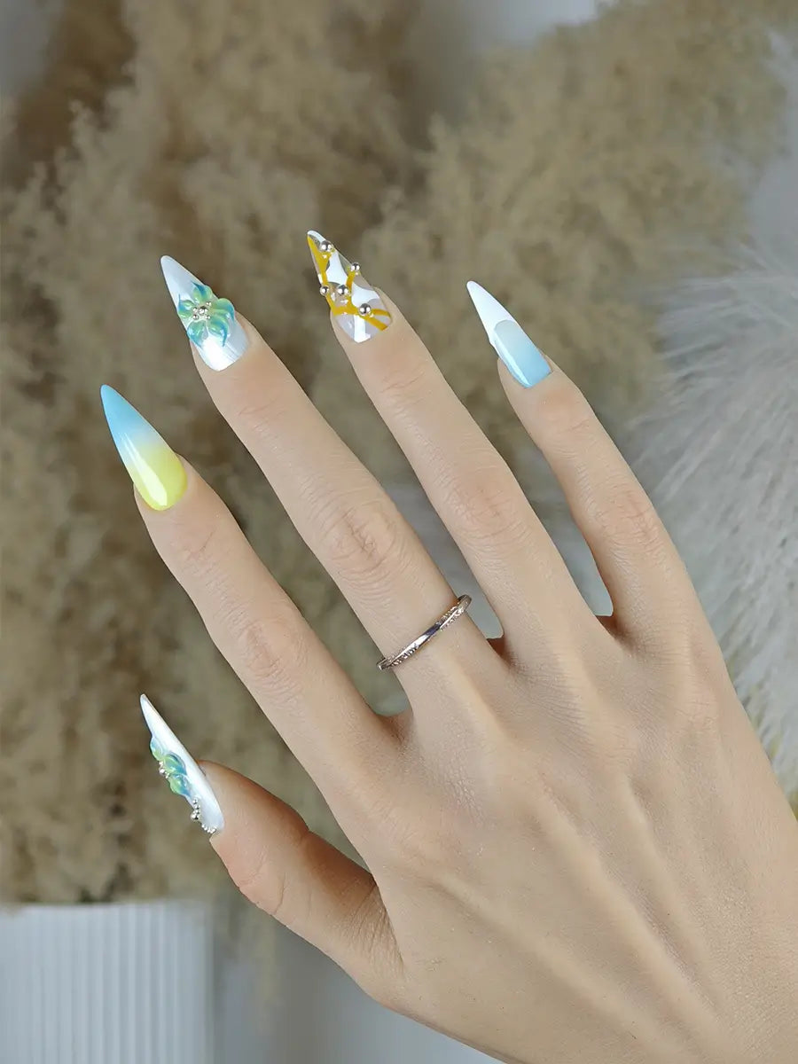 Morandi Forest 3D Floral Press-On Nails with Vintage Accents