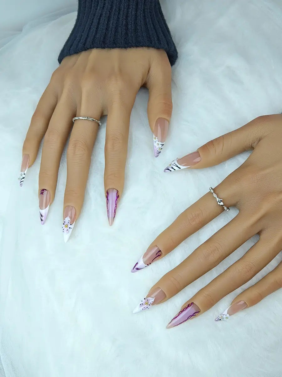 Boho Sweet 3D Floral Press-On Nails with Nude Pink Base