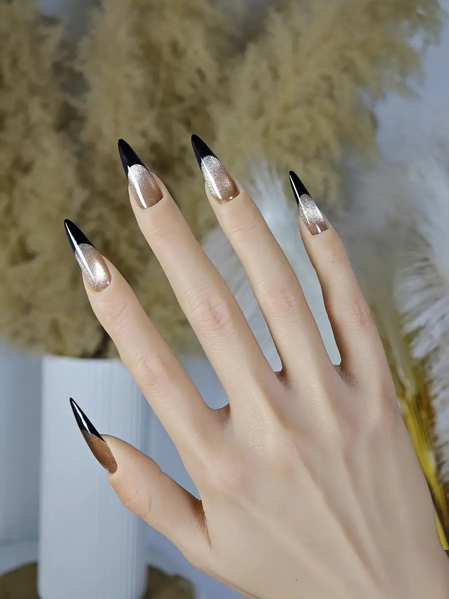 Classic Black & Gold French Tip Stiletto Press-On Nails