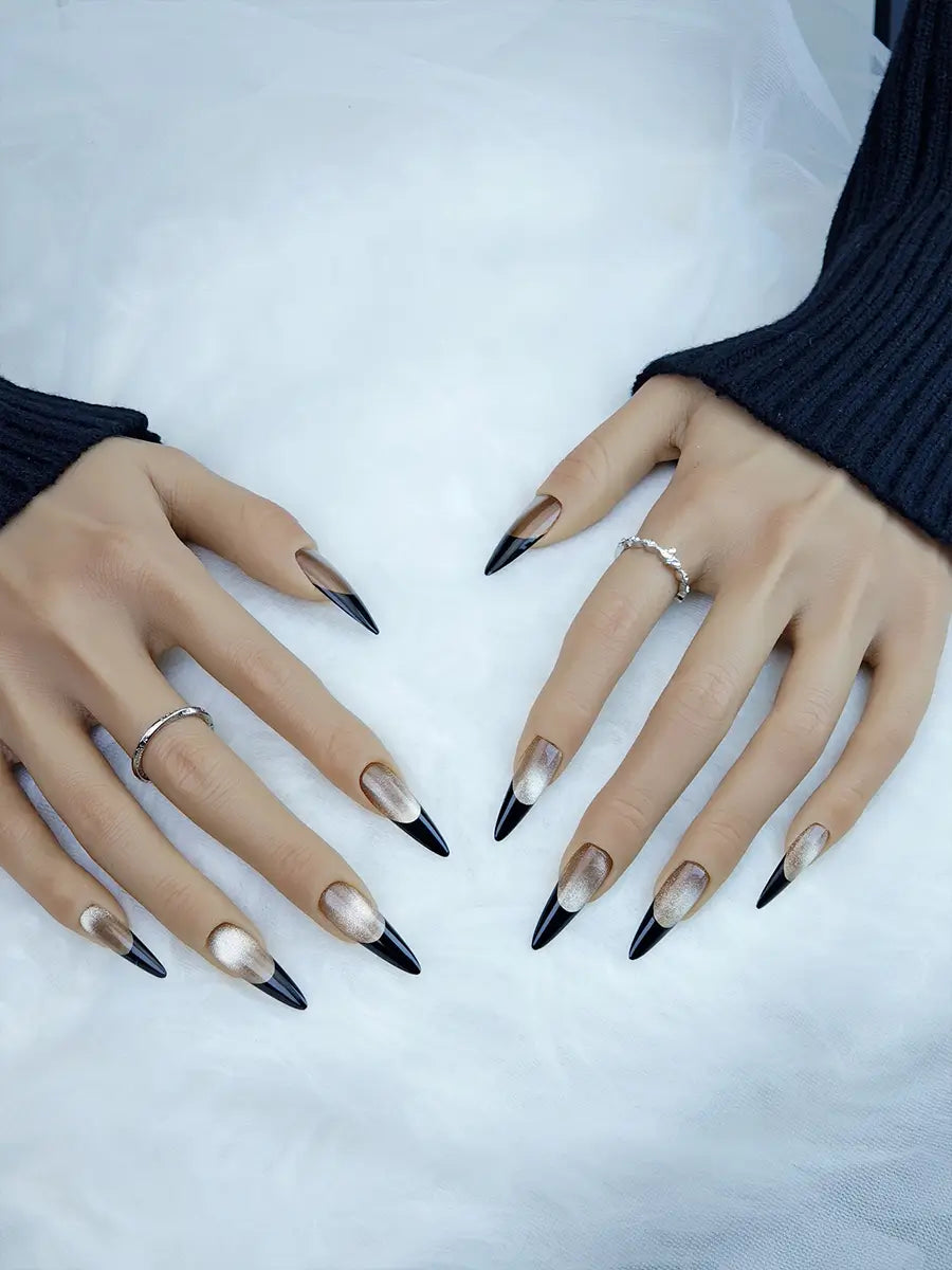 Classic Black & Gold French Tip Stiletto Press-On Nails