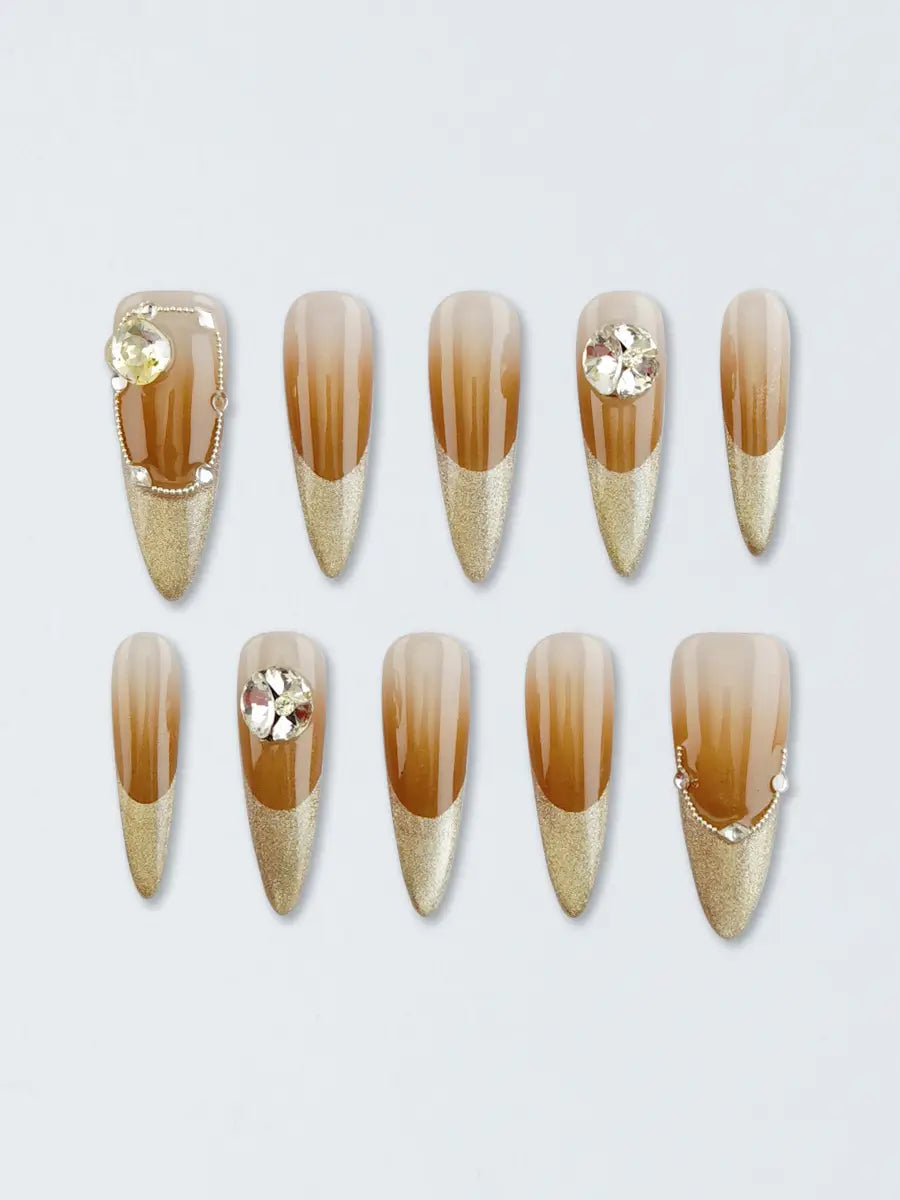 Luxury Nude to Gold Gradient Stiletto Press-On Nails