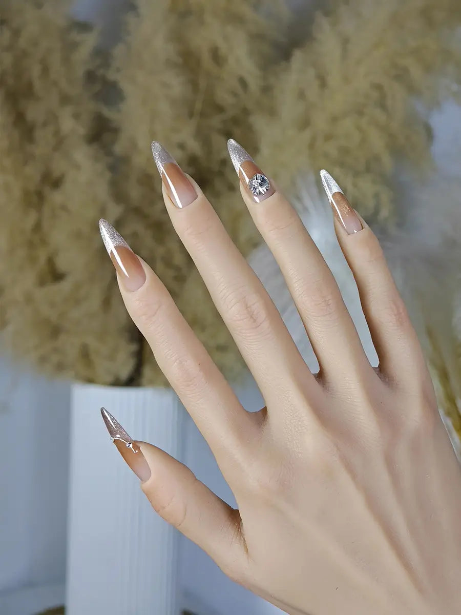 Luxury Nude to Gold Gradient Stiletto Press-On Nails