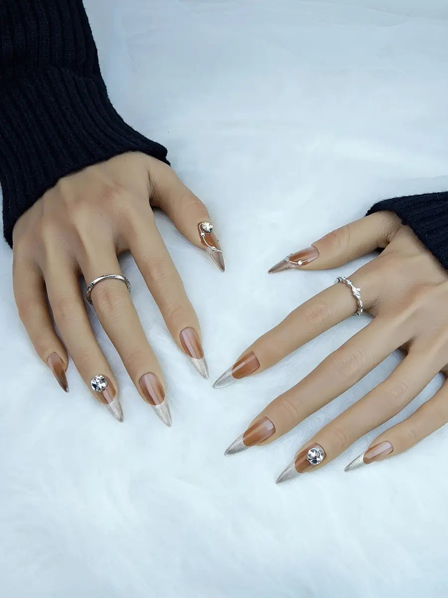 Luxury Nude to Gold Gradient Stiletto Press-On Nails