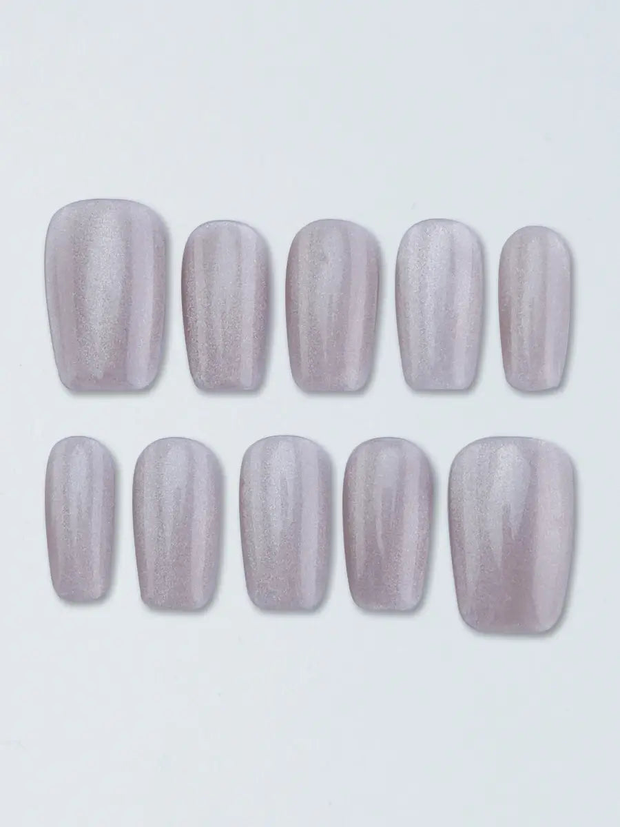 Subtle Glam Press On Nails  Nude Pink with Fine Glitter in Medium Coffin