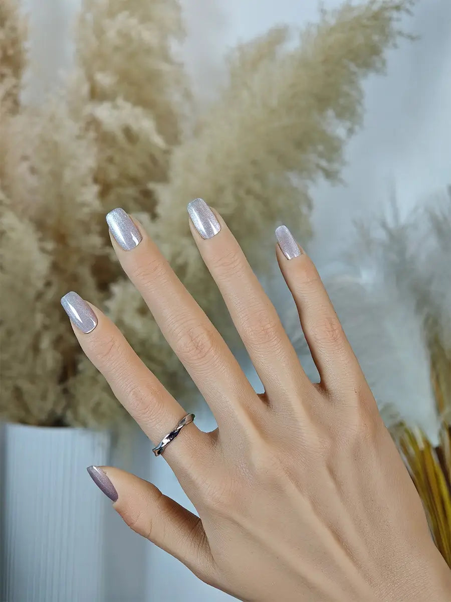 Subtle Glam Press On Nails  Nude Pink with Fine Glitter in Medium Coffin