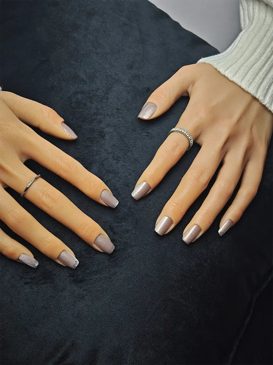 Subtle Glam Press On Nails  Nude Pink with Fine Glitter in Medium Coffin