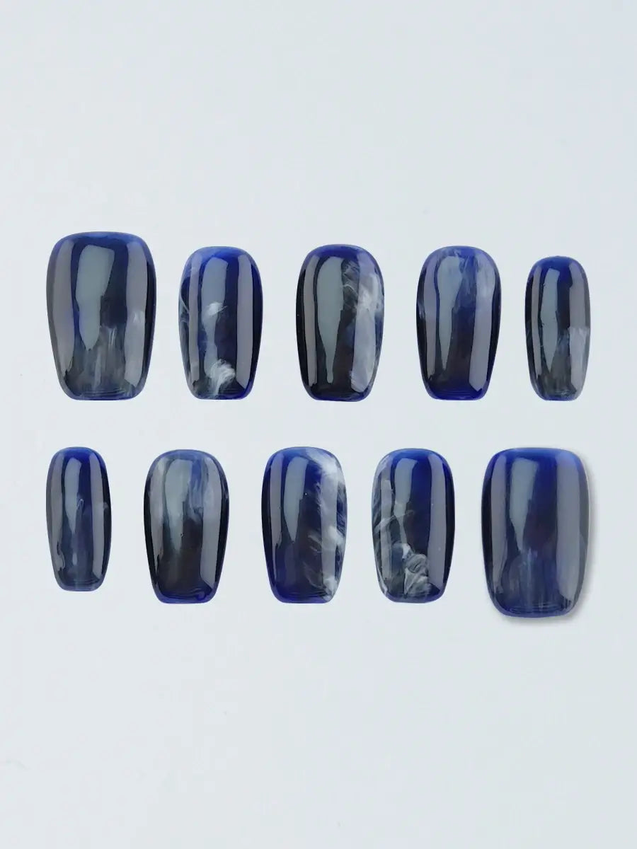 Navy Marble Fake Nails  Medium Square Ombre Press Ons