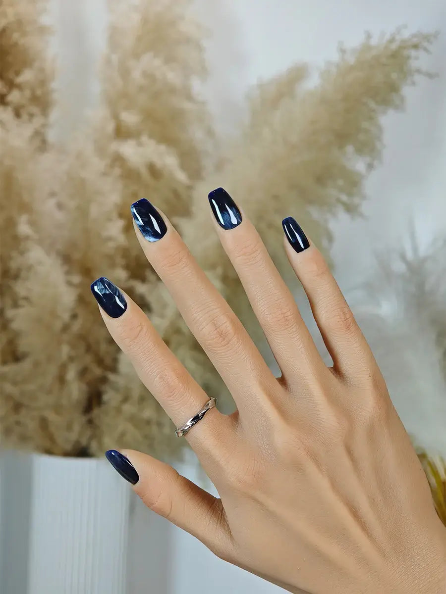 Navy Marble Fake Nails  Medium Square Ombre Press Ons