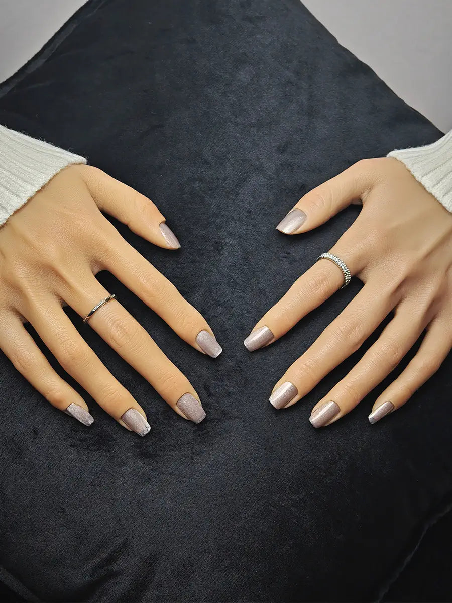 Nude Pink Glitter Press-On Nails – Chic Luxury Trapezoid Style