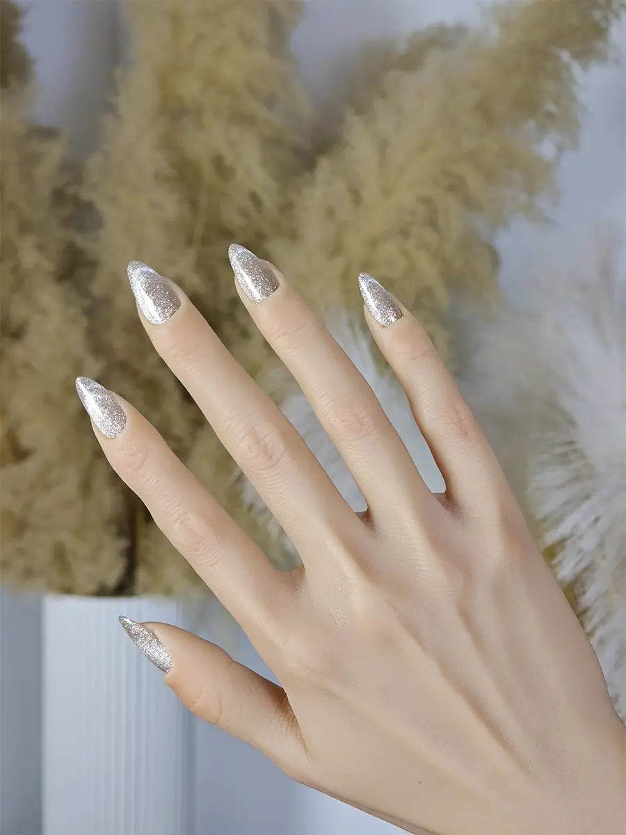 Gold Glitter Cat-Eye Short Almond Press-On Nails – Luxe Sparkling Design