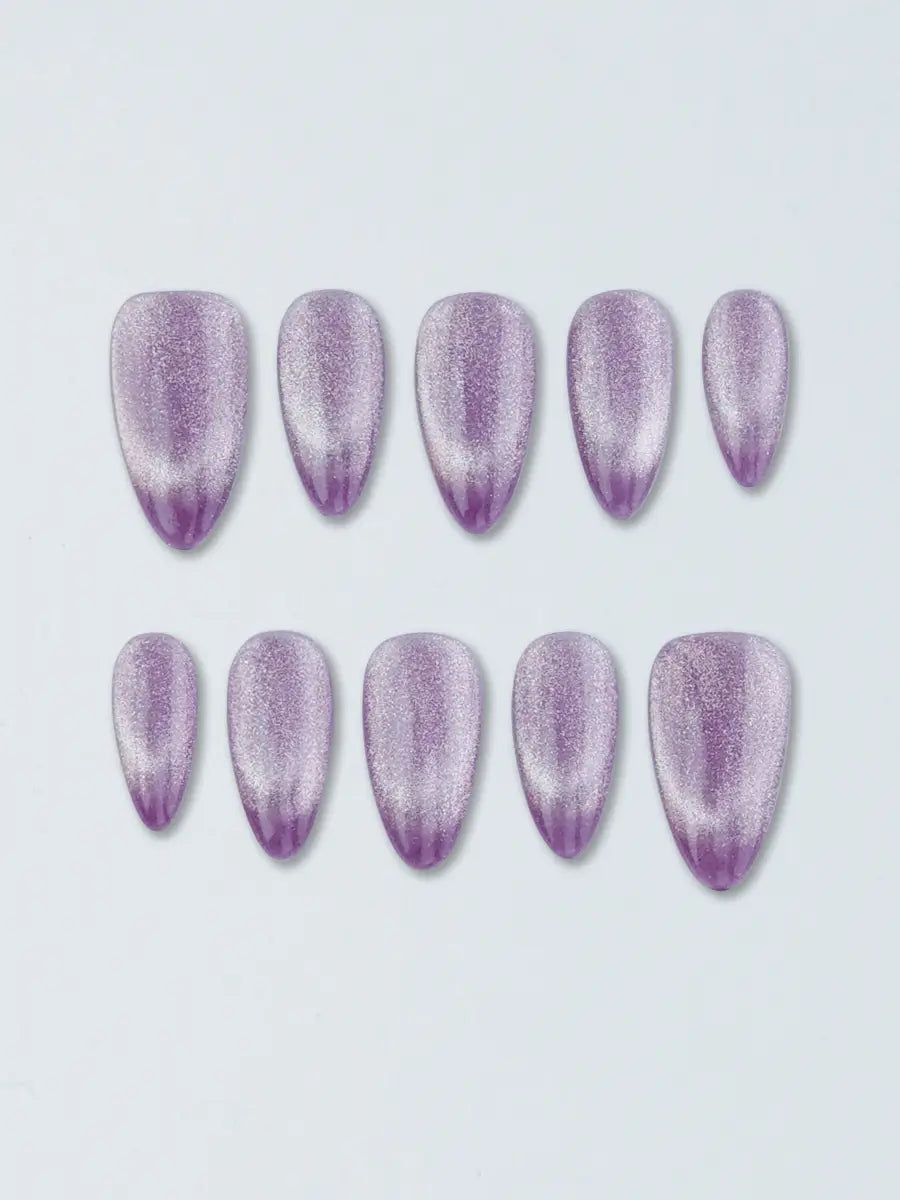 Purple Glitter Gradient Cat-Eye Short Almond Press-On Nails – Luxe & Romantic