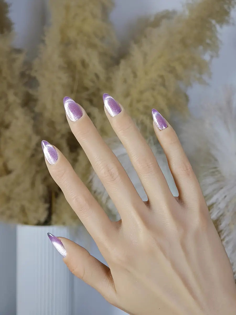 Purple Glitter Gradient Cat-Eye Short Almond Press-On Nails – Luxe & Romantic