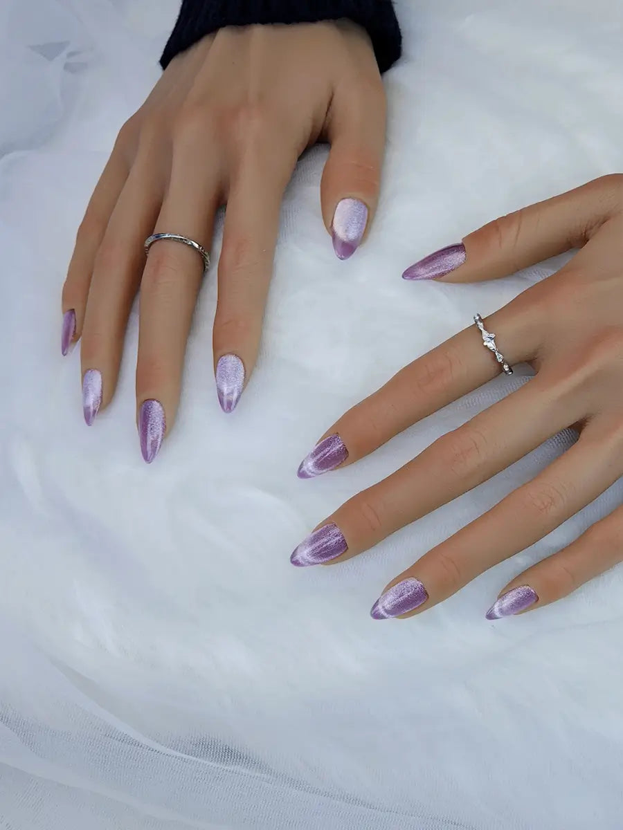 Purple Glitter Gradient Cat-Eye Short Almond Press-On Nails – Luxe & Romantic