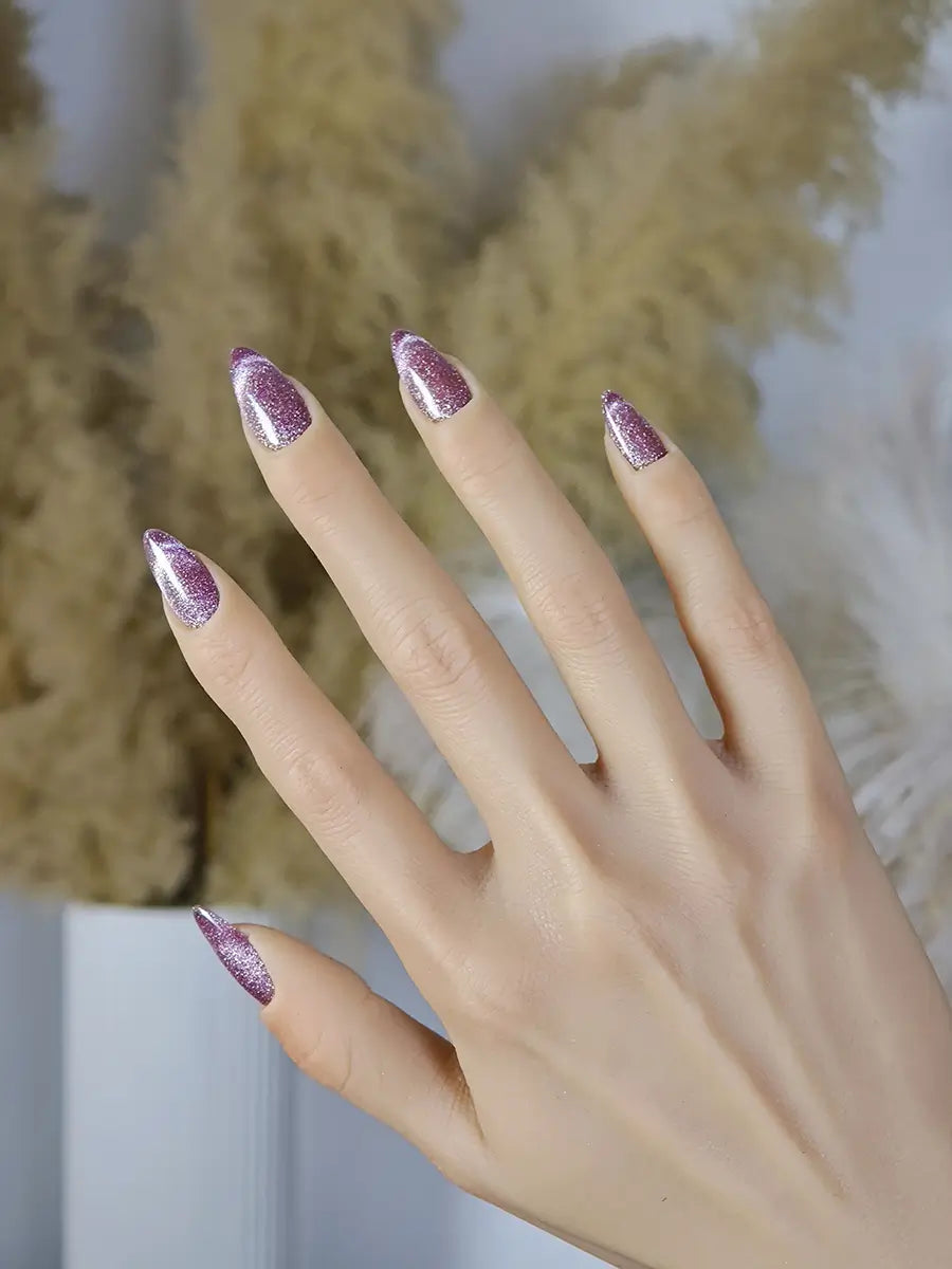 Pink Brown Glitter Gradient Short Almond Press-On Nails – Luxe & Romantic