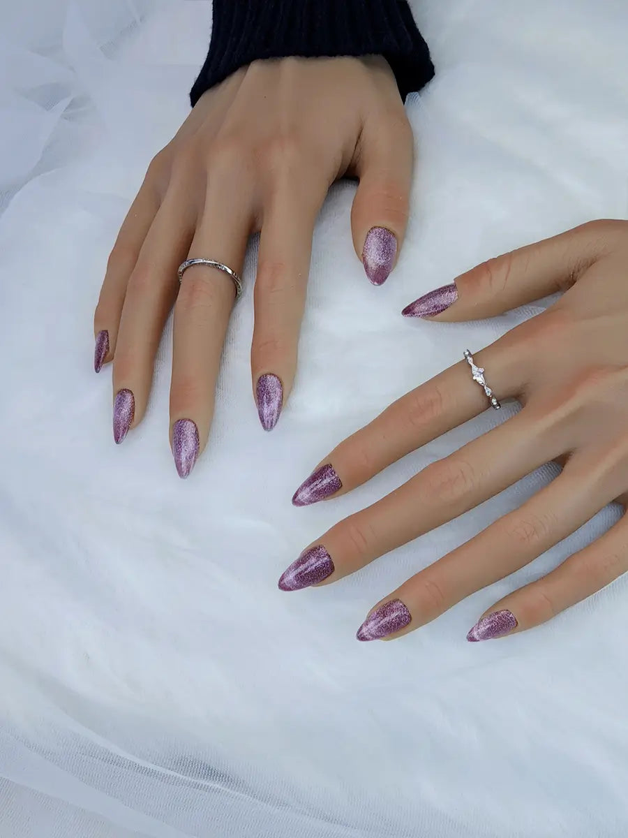 Pink Brown Glitter Gradient Short Almond Press-On Nails – Luxe & Romantic
