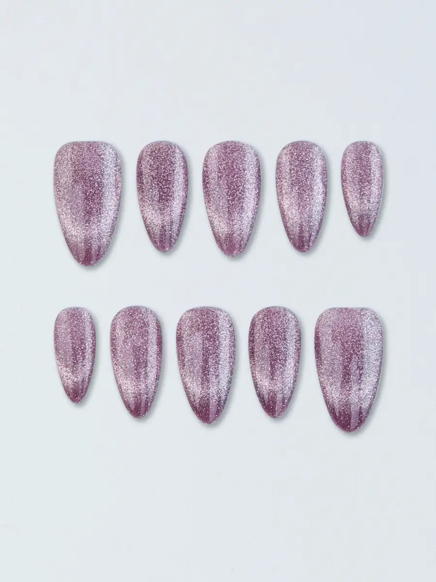 Pink Brown Glitter Gradient Short Almond Press-On Nails – Luxe & Romantic