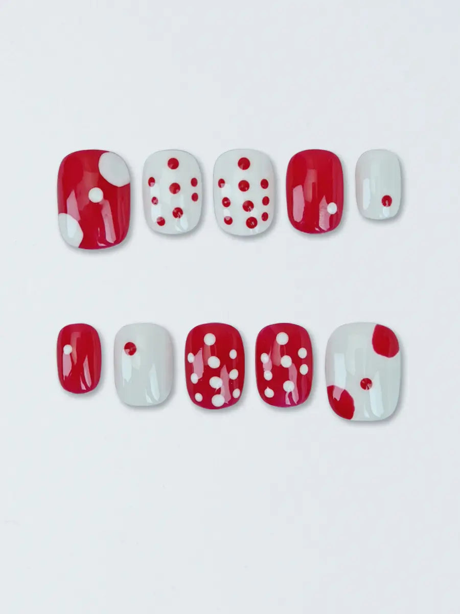 Red & White Polka Dot Retro Press-On Nails – Short Square