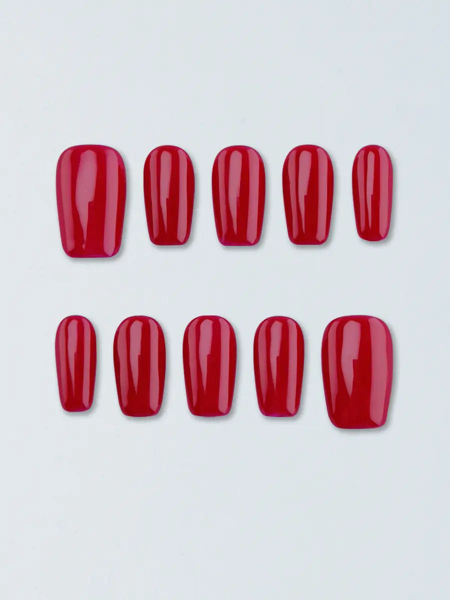 Classic Bold Red Solid Press-On Nails – Timeless Glamour