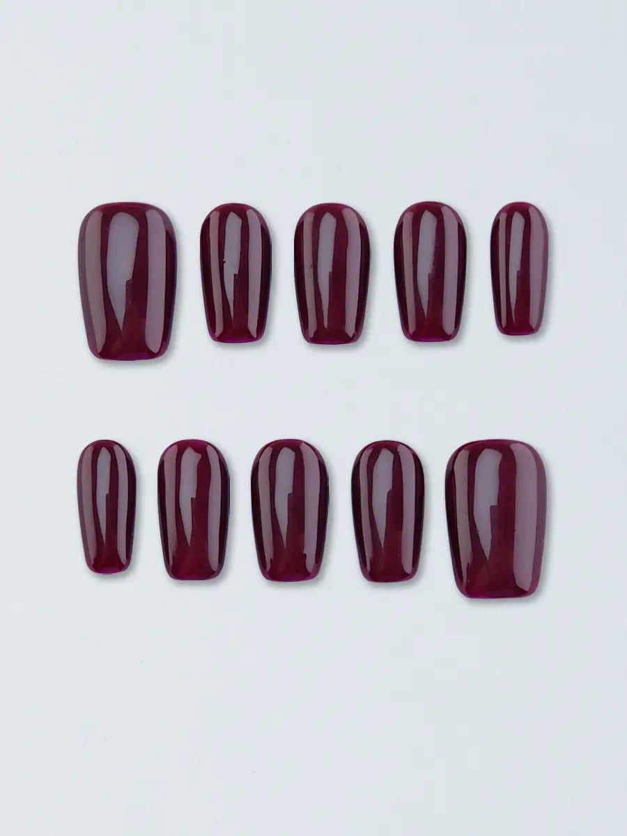 Classic Wine Red Solid Press-On Nails – Elegant Vintage Style