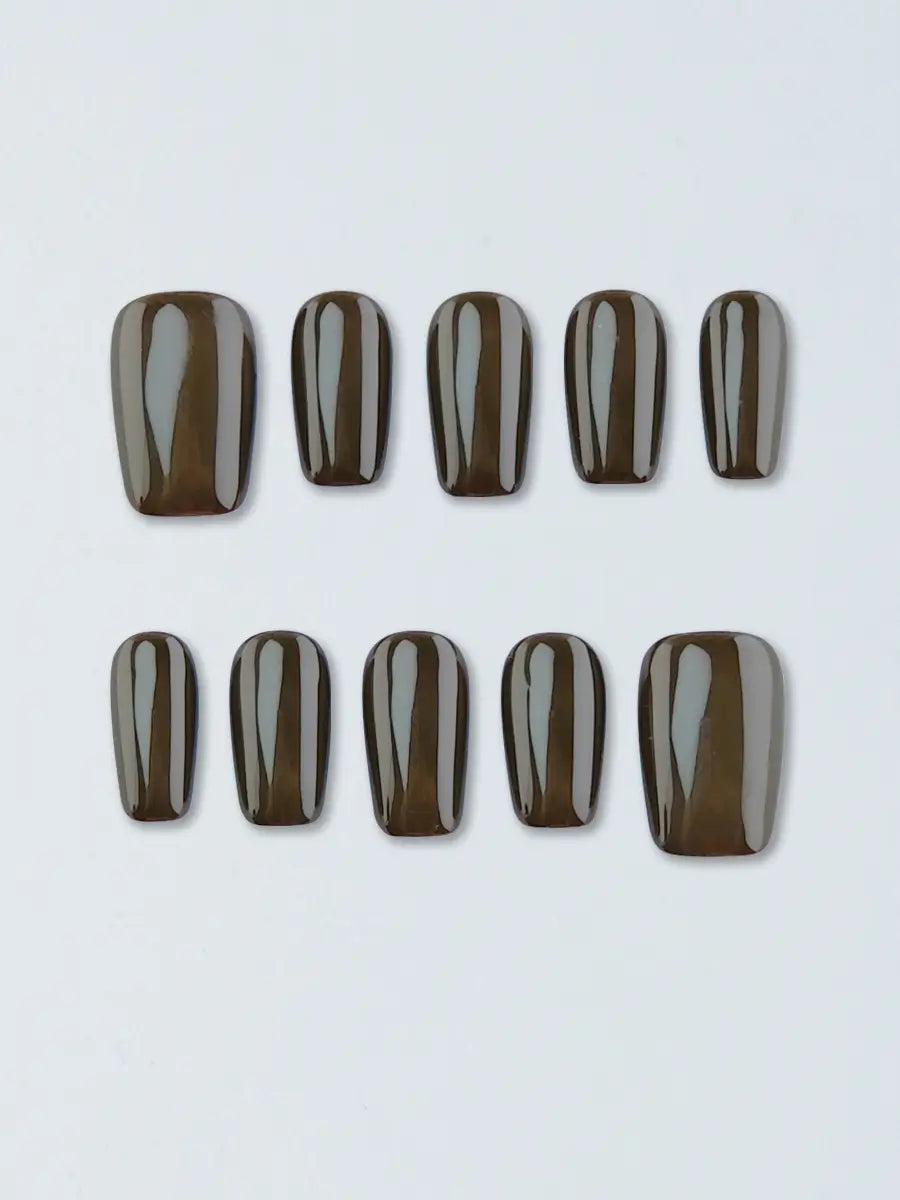 Classic Deep Brown Solid Press-On Nails – Sophisticated Vintage Look