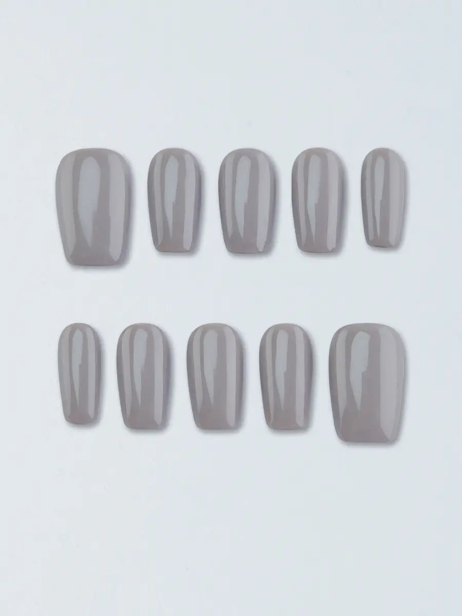 Classic Grey Brown Solid Press-On Nails – Minimalist Elegance