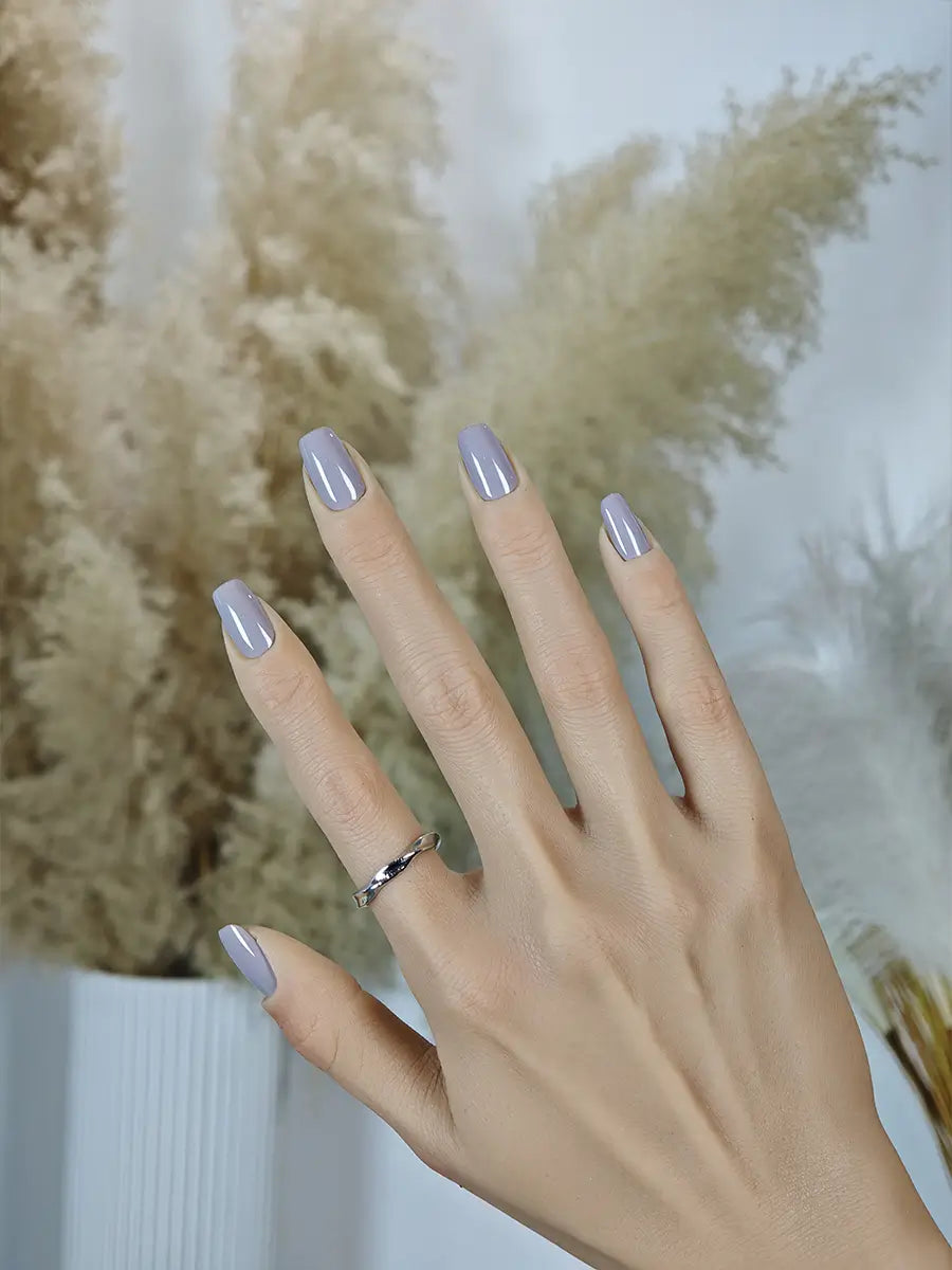 Classic Grey Brown Solid Press-On Nails – Minimalist Elegance