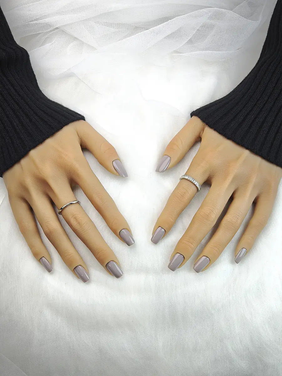 Classic Grey Brown Solid Press-On Nails – Minimalist Elegance