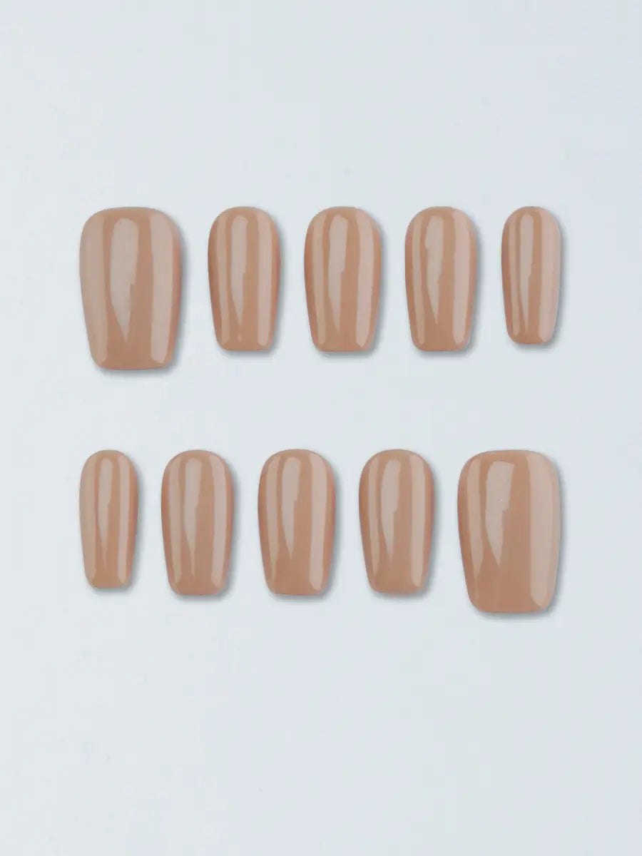 Classic Light Brown Solid Press-On Nails – Minimalist Elegance