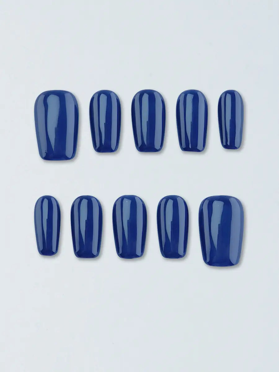 Classic Deep Blue Solid Press-On Nails – Timeless Elegance