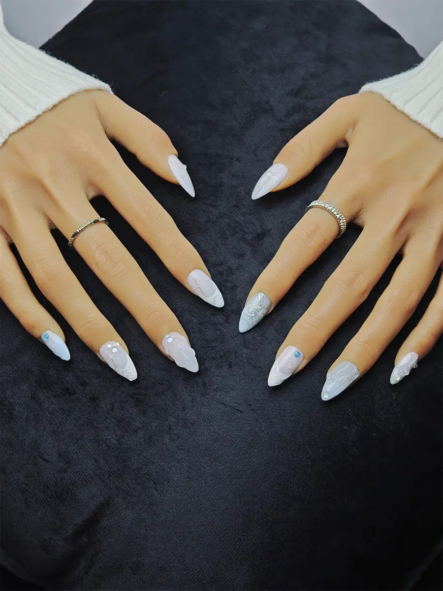 Whimsical Butterfly Almond Nails with Light Pink and Blue Pastels – Press On Nails for Spring Vibes