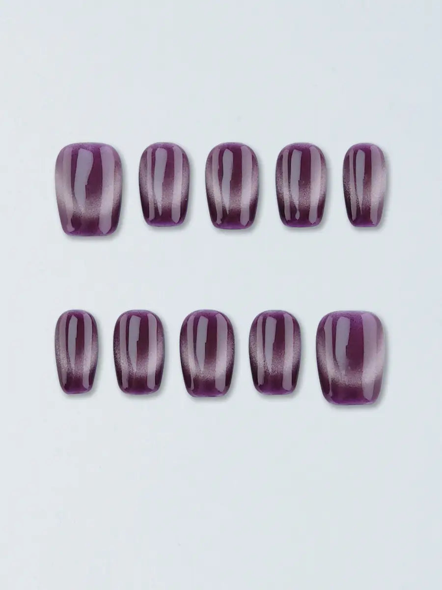 Purple-Brown & Gold Gradient Cat Eye Press-On Nails – Mysterious Luxury