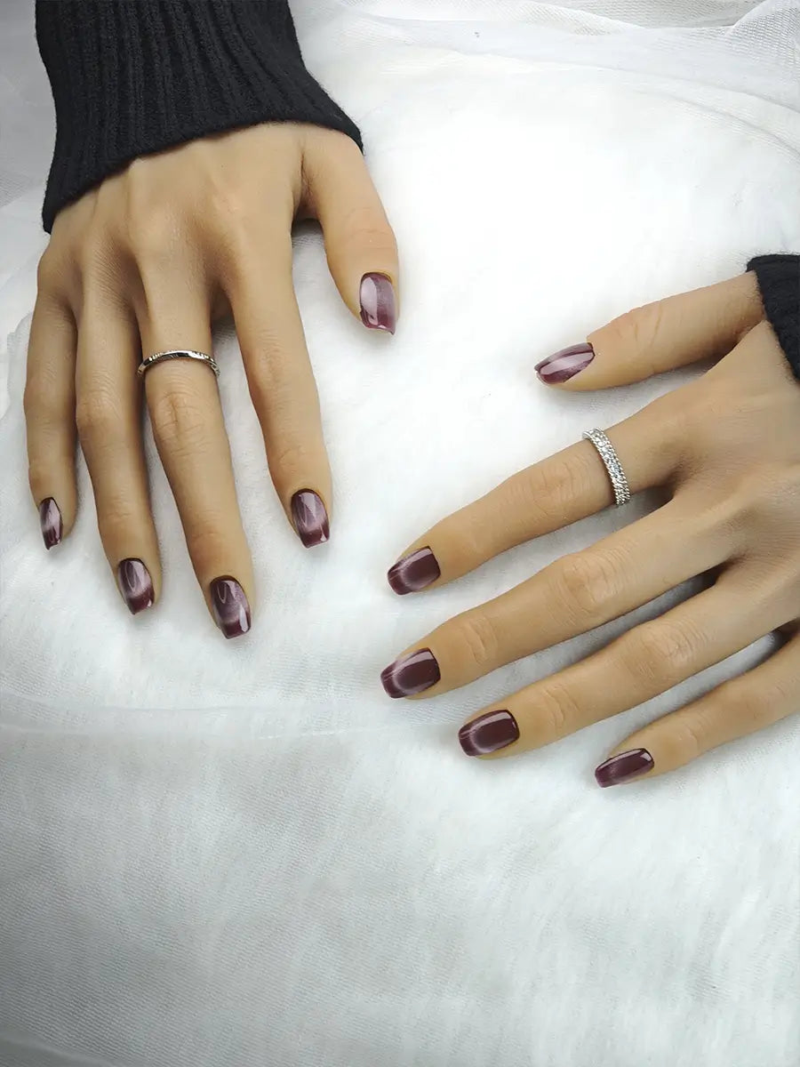 Purple-Brown & Gold Gradient Cat Eye Press-On Nails – Mysterious Luxury