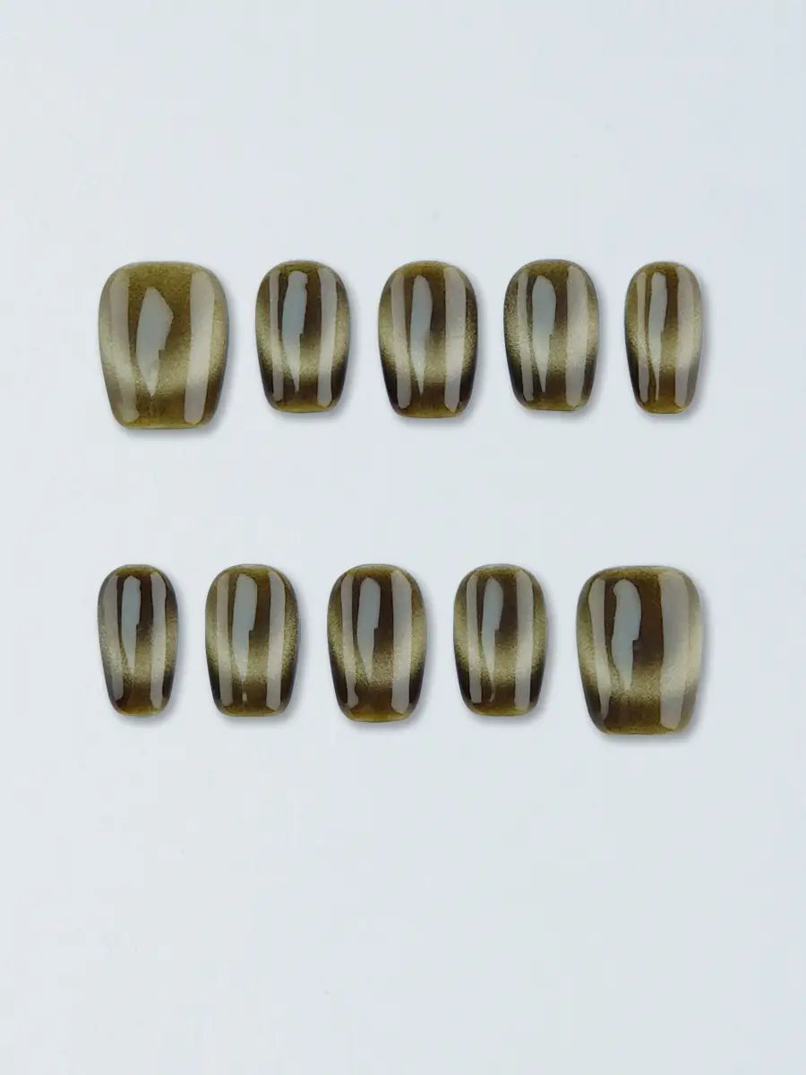 Olive Gold Gradient Cat Eye Press-On Nails – Vintage Chic
