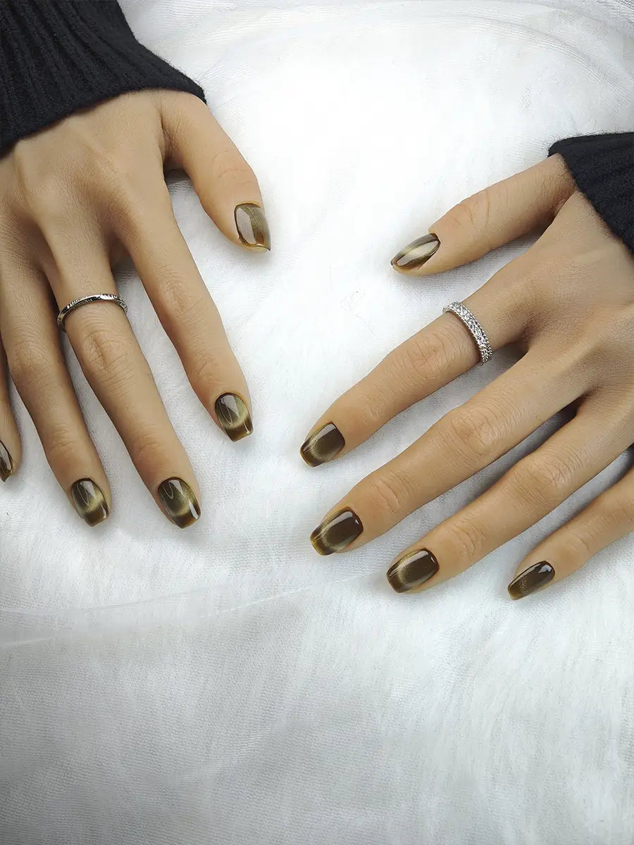 Olive Gold Gradient Cat Eye Press-On Nails – Vintage Chic