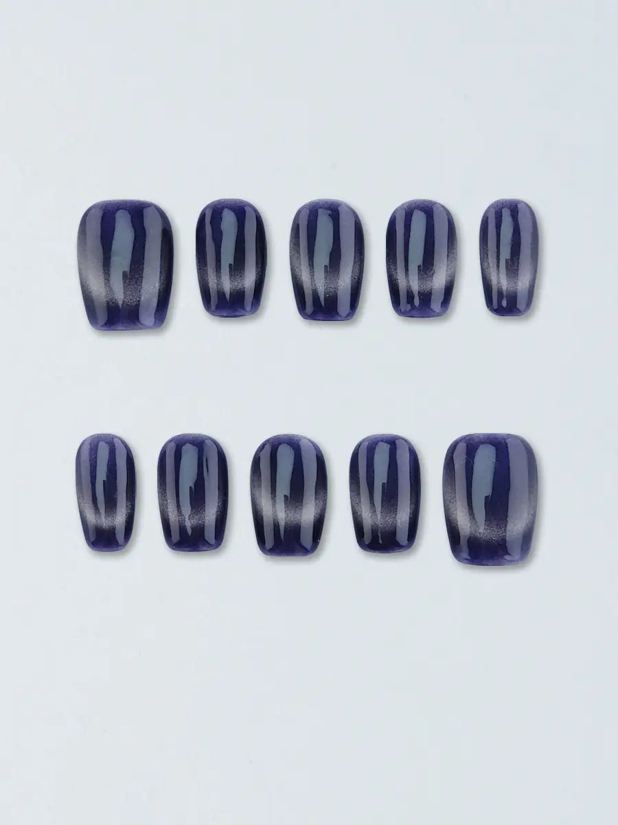 Deep Purple Silver Gradient Cat Eye Press-On Nails – Mysterious Glam