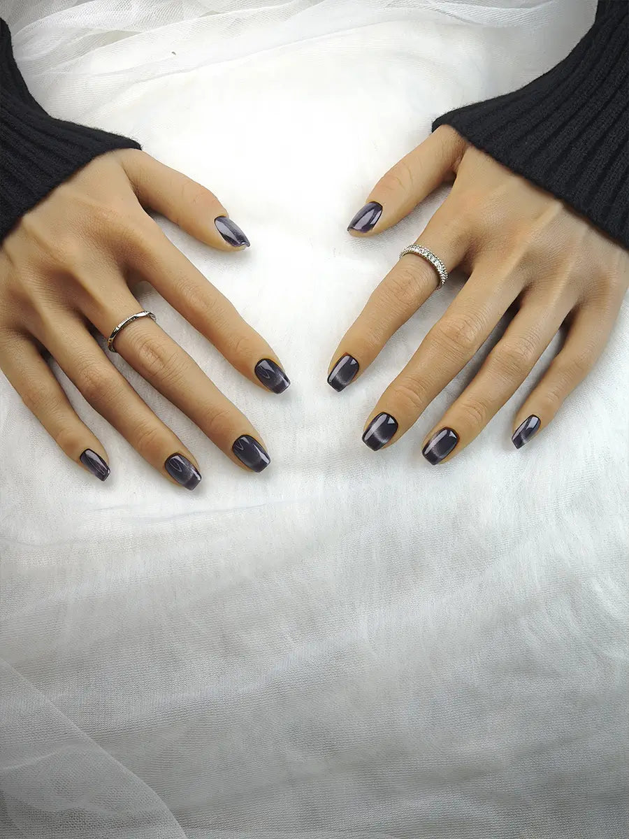 Deep Purple Silver Gradient Cat Eye Press-On Nails – Mysterious Glam
